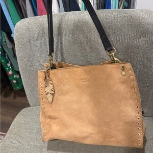 Stylish Tan Leather Studded Shoulder Bag